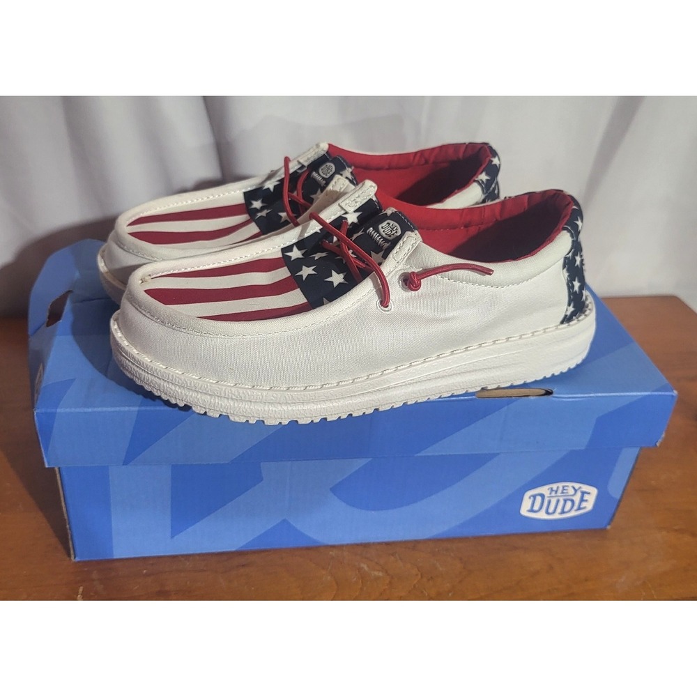 New W/ Box Hey Dude Wally Y Americana Youth 3 USA American Flag Shoes 41164-9BH